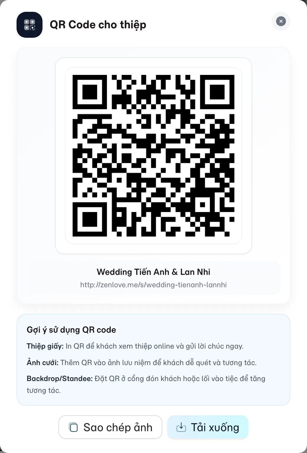 Cửa sổ QR Code cho thiệp