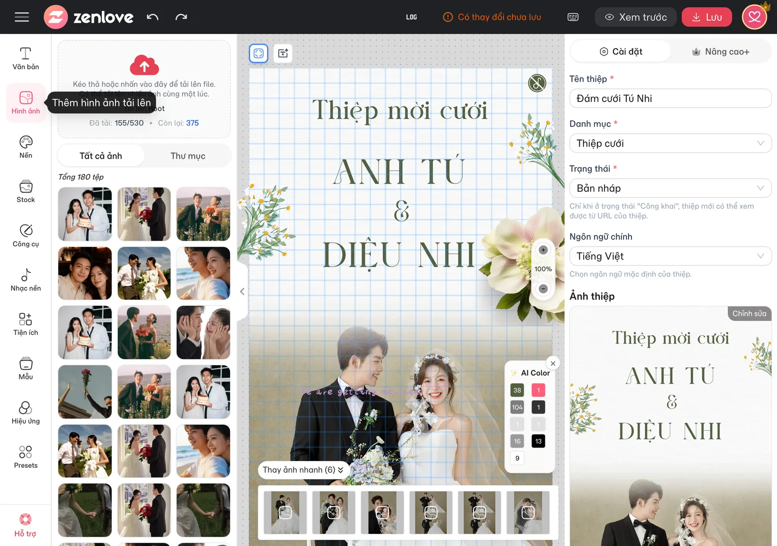 Tab Hình ảnh: Tất cả ảnh, Thư mục, giới hạn ảnh
