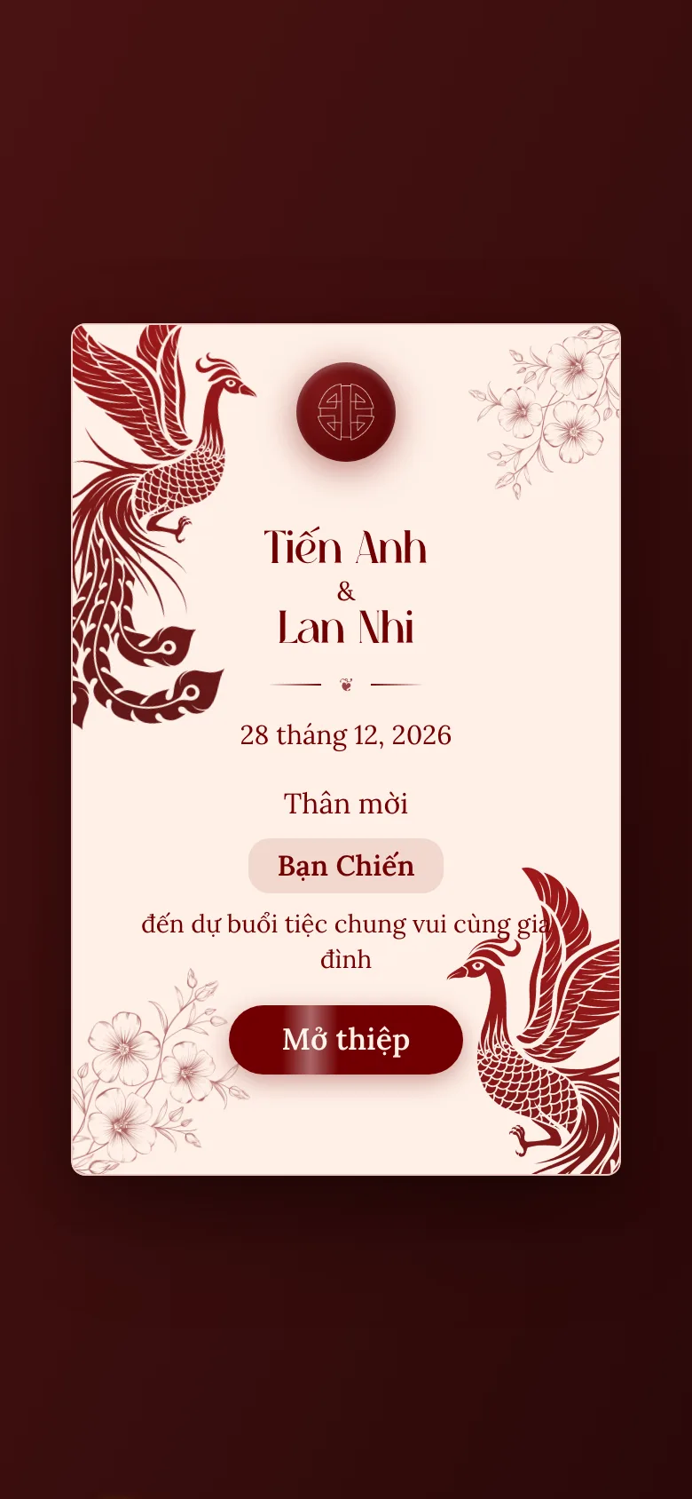 Thiệp mở từ link riêng hiện tên khách