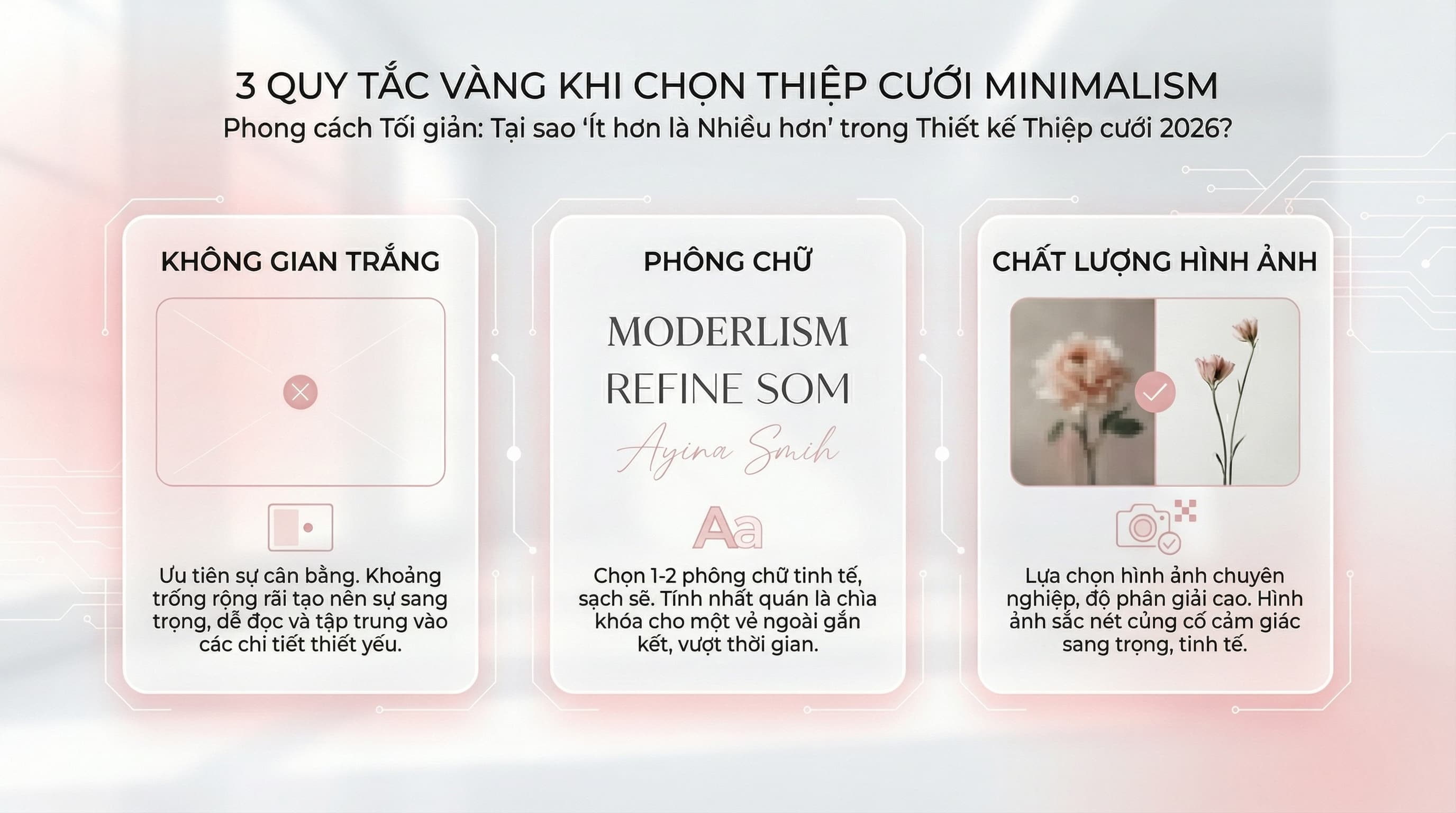Phong Cách Minimalism: Tại Sao "Ít Hơn Là Nhiều Hơn" Trong Thiết Kế Thiệp 2026?