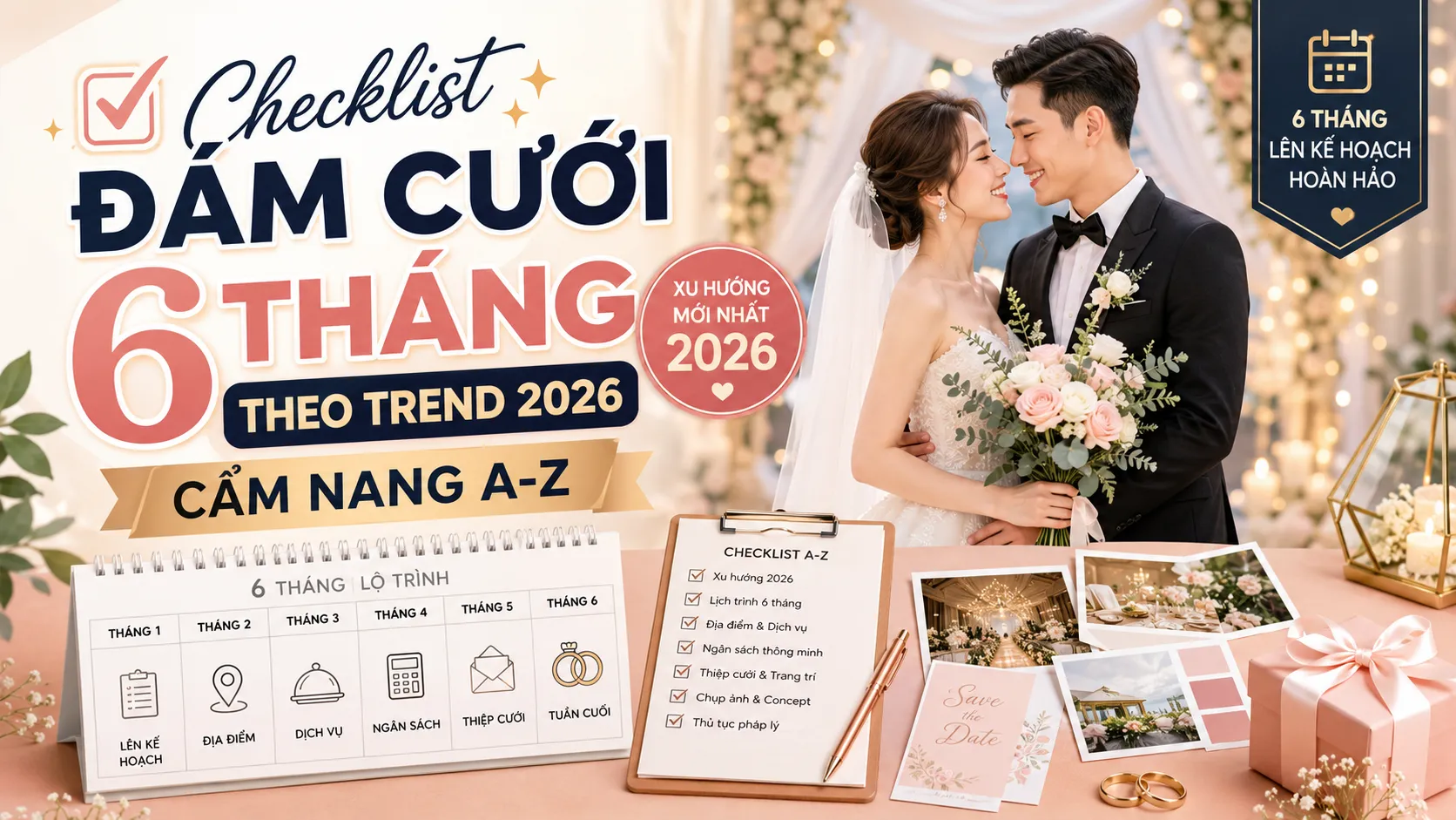 Checklist Đám Cưới 6 Tháng Theo Trend 2026: Cẩm Nang A-Z