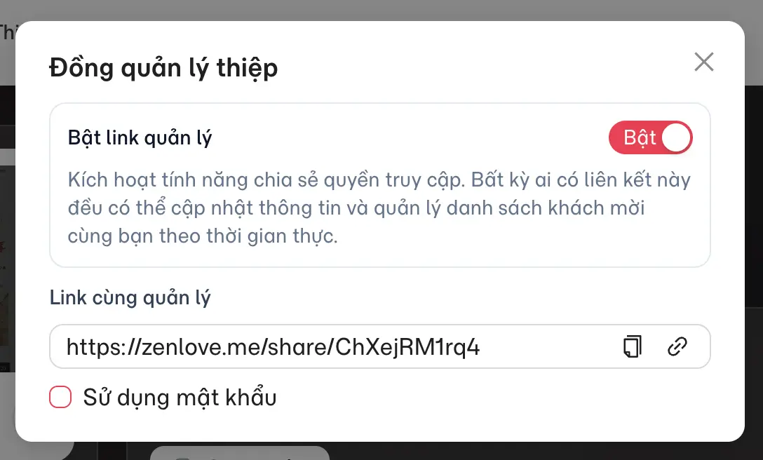 Bật tính năng đồng quản lý thiệp
