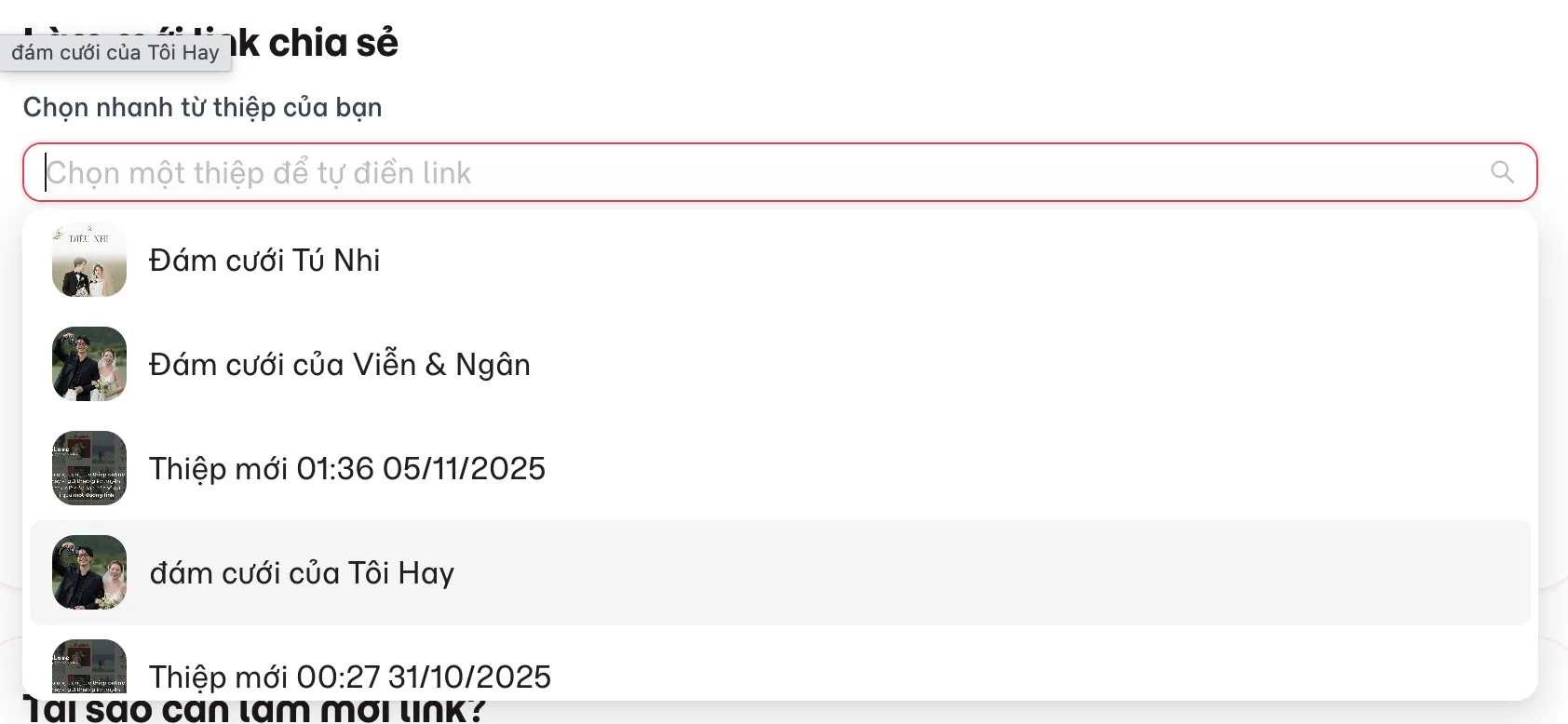 Chọn link thiệp nhanh