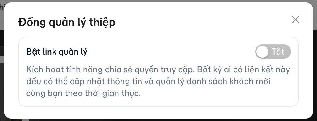 Tắt chia sẻ quản lý thiệp