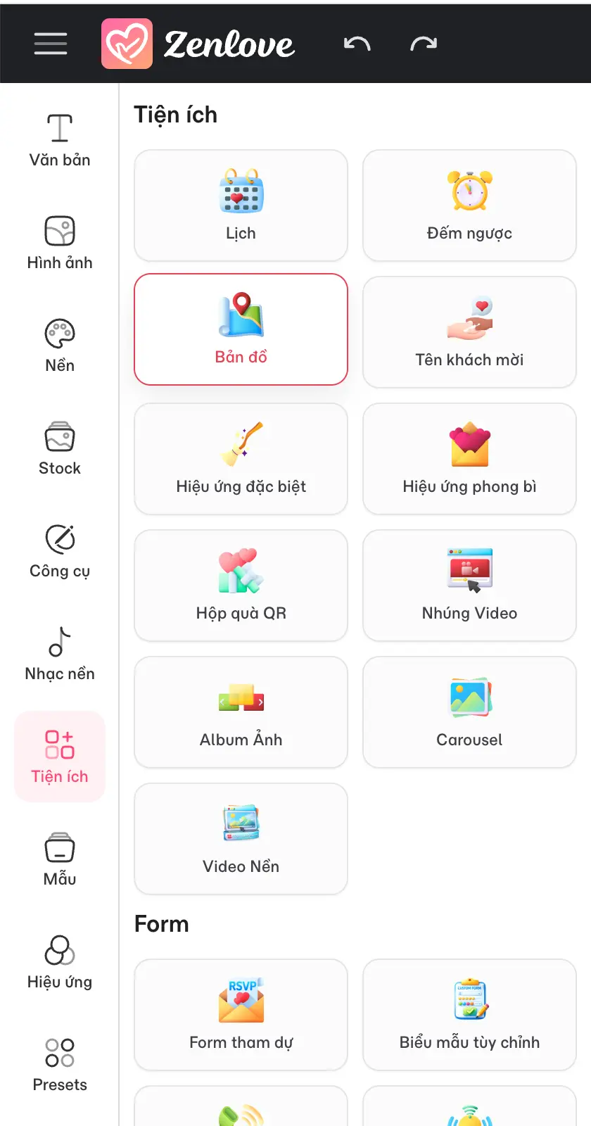 thêm tiện ích bản đồ