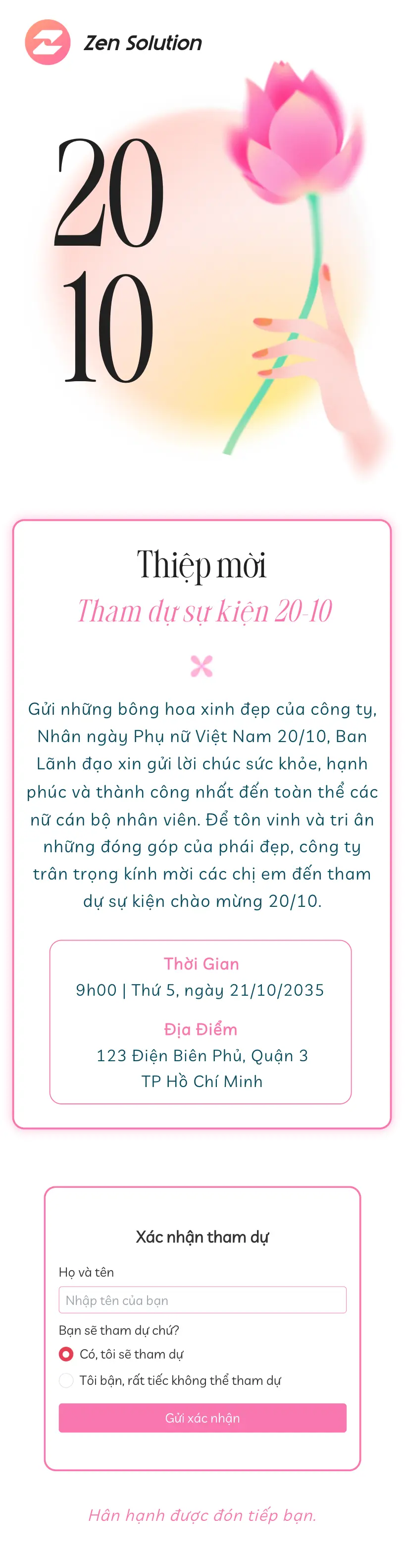 Mẫu thiệp Hồng Dịu Dàng 20/10
